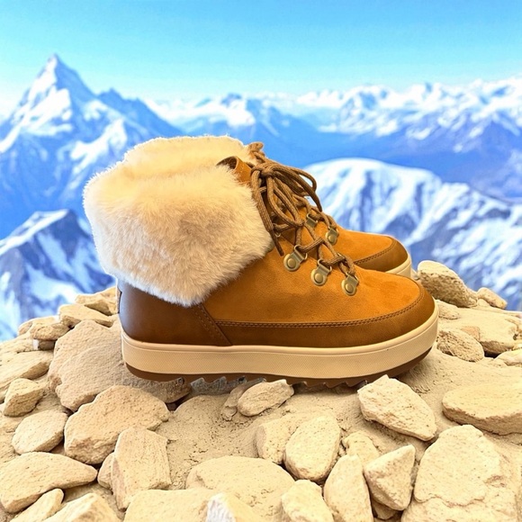 UGG Kookaburra Tinlee Cozy Fur-Lined Tan Lace-Up Boots - Picture 3 of 12